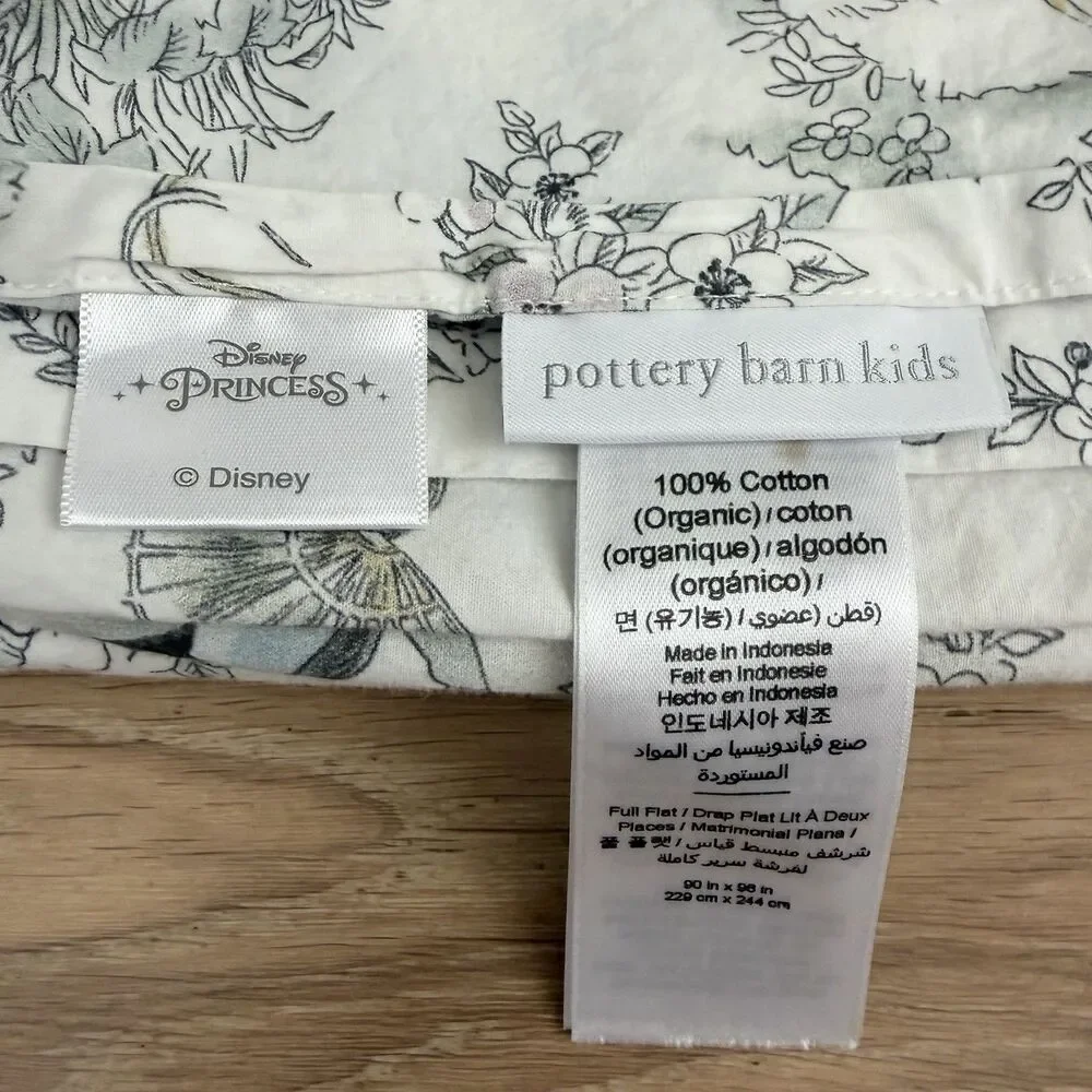 Pottery Barn Kids Disney Princess Heritage Full Flat Sheet Organic Cotton READ